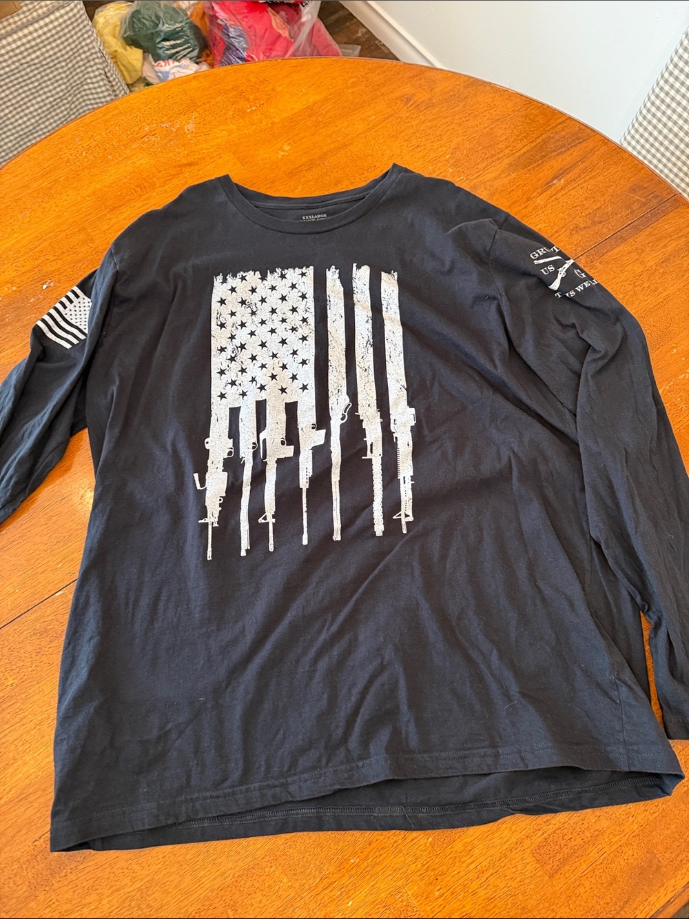 Grunt Style Black Long Sleeve Tee with White Rifle Flag Graphic xxxl